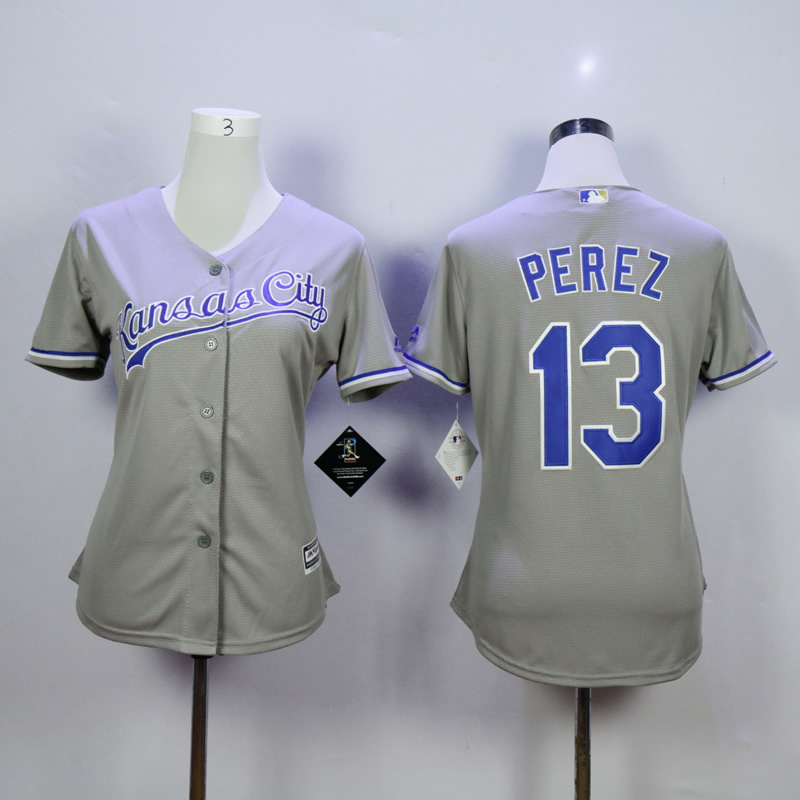 Women Kansas City Royals #13 Perez Grey MLB Jerseys->kansas city royals->MLB Jersey